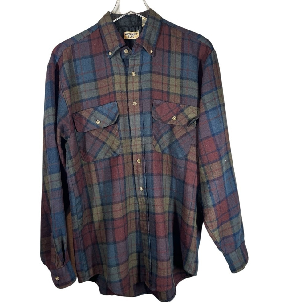 NORTHWEST BLUE Vintage Men's Medium Tall Green/Blue Flannel Shirt